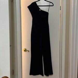 Venus - Asymmetrical One Shoulder Jumpsuit - Navy Blue - Size Small